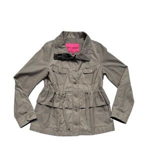 Betsey Johnson Tan Button Down Trench Coat With A Touch Of Lace Ruffles size M